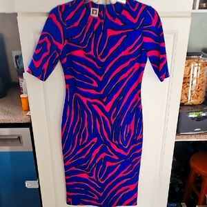 Vibrant Blue and Pink Zebra Print Dress by Anne Klein Size 6
